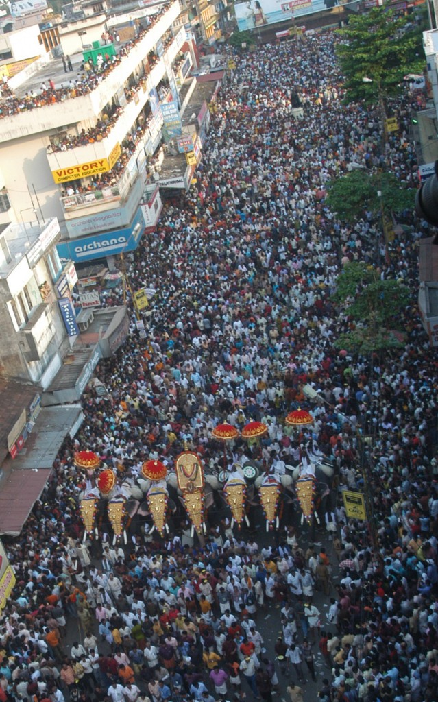 Street view - Kuda Mattom or umbrella swapping at Thrissur Pooram