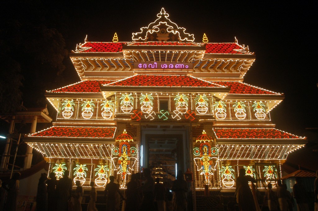 Temple lighting during the night at the Thrissur Pooram