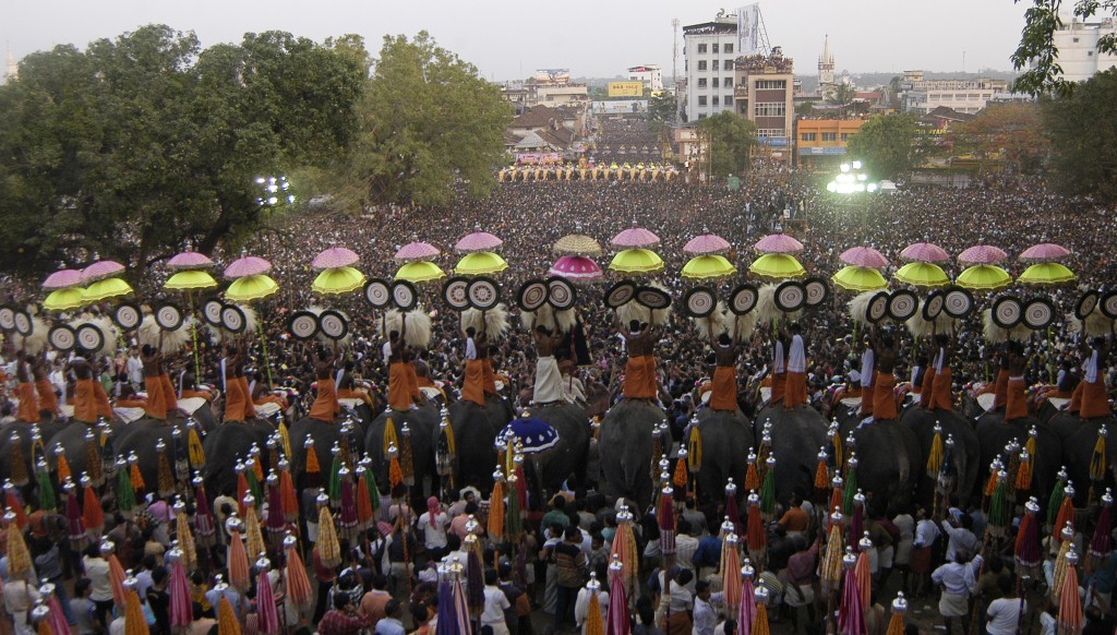 The Kuda Mattom, the umbrella swapping ceremony at the Thrissur Pooram